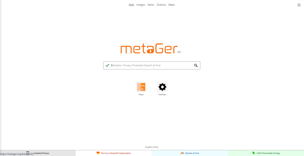 search screen of metager